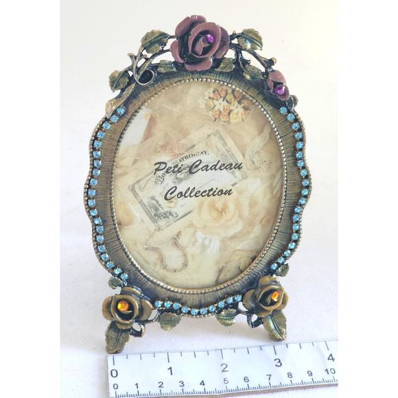 PICTURE FRAME-Vintage Matson F1782 Jeweled Roses Oval–PetiCadeau Collection-Rare - Picture 11 of 13